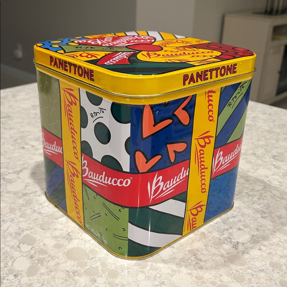 Rare 2002 ROMERO BRITTO Bauducco Panettone Art Deco Collectible Tin
